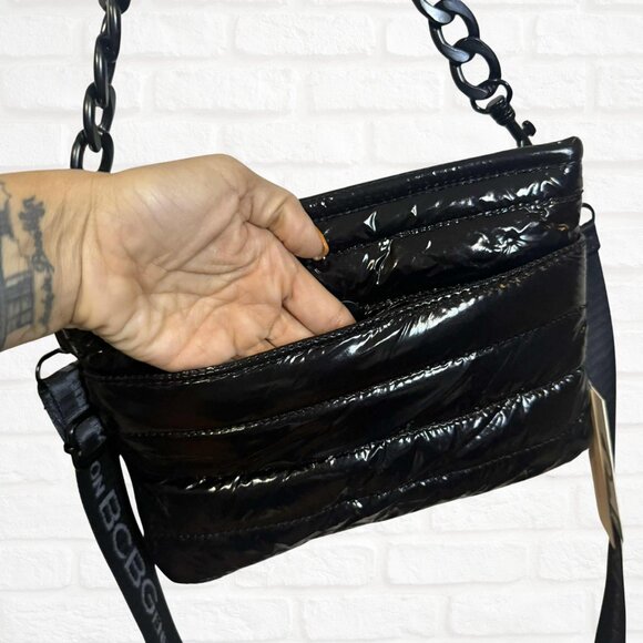 NWT BCBGeneration Channel Quilted East West Crossbody Bag Black Nylon Puffer - Picture 3 of 10